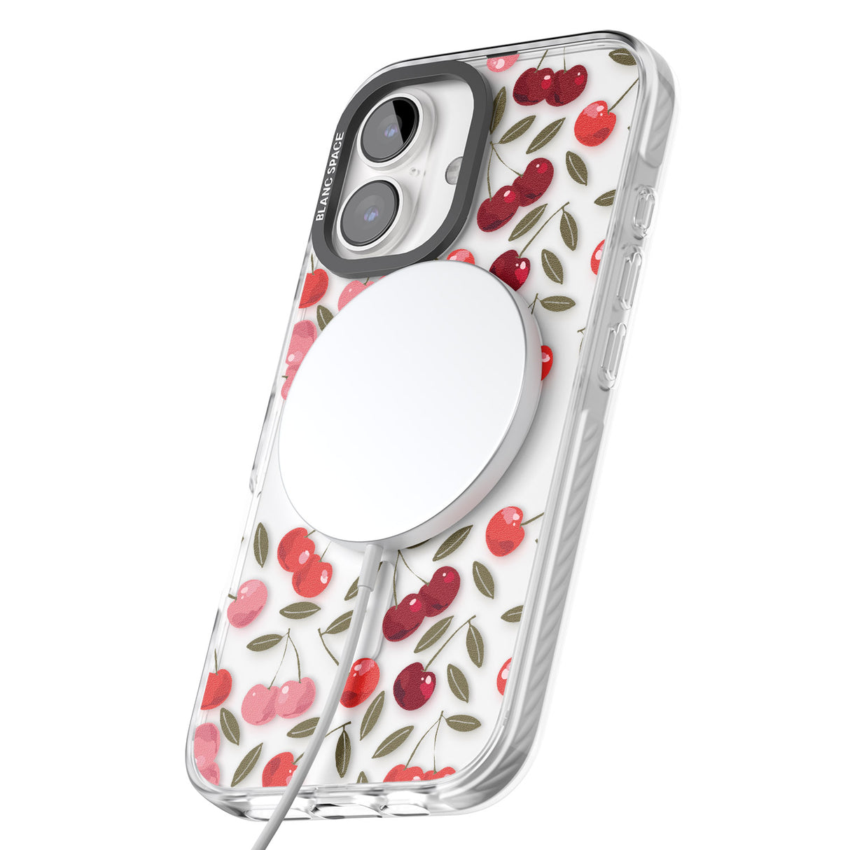 iPhone 16 Pro Max Personalised Cherry Pattern Black Impact Phone Case + Magsafe