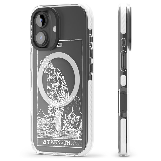 iPhone 16 Pro Max Personalised Strength Tarot Card - White Transparent Black Impact Phone Case