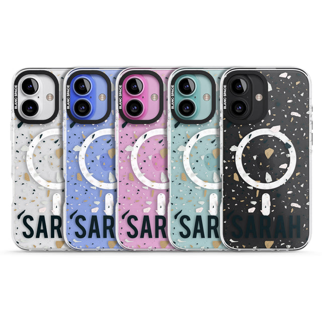 iPhone 16 Pro Max Personalised Terrazzo - Blue, Pink, Brown Black Impact Phone Case