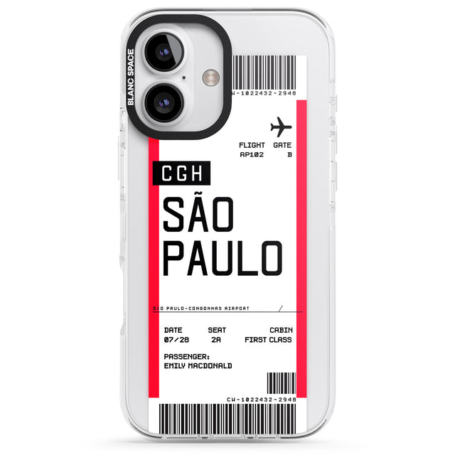 iPhone 16 Pro Max Personalised São Paulo Boarding Pass Black Impact Phone Case