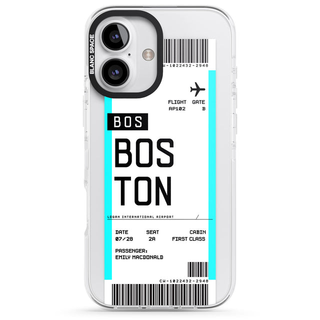 iPhone 16 Pro Max Personalised Boston Boarding Pass Black Impact Phone Case