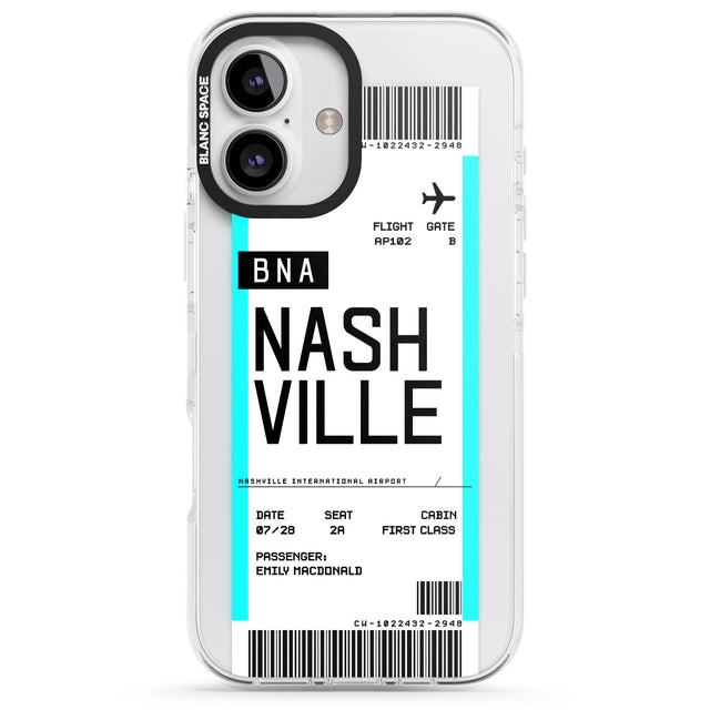 iPhone 16 Pro Max Personalised Nashville Boarding Pass Black Impact Phone Case