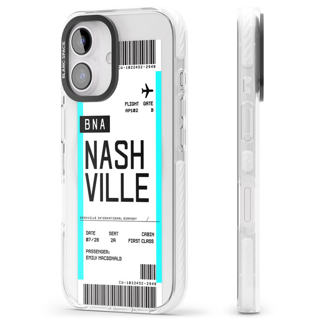 iPhone 16 Pro Max Personalised Nashville Boarding Pass Black Impact Phone Case