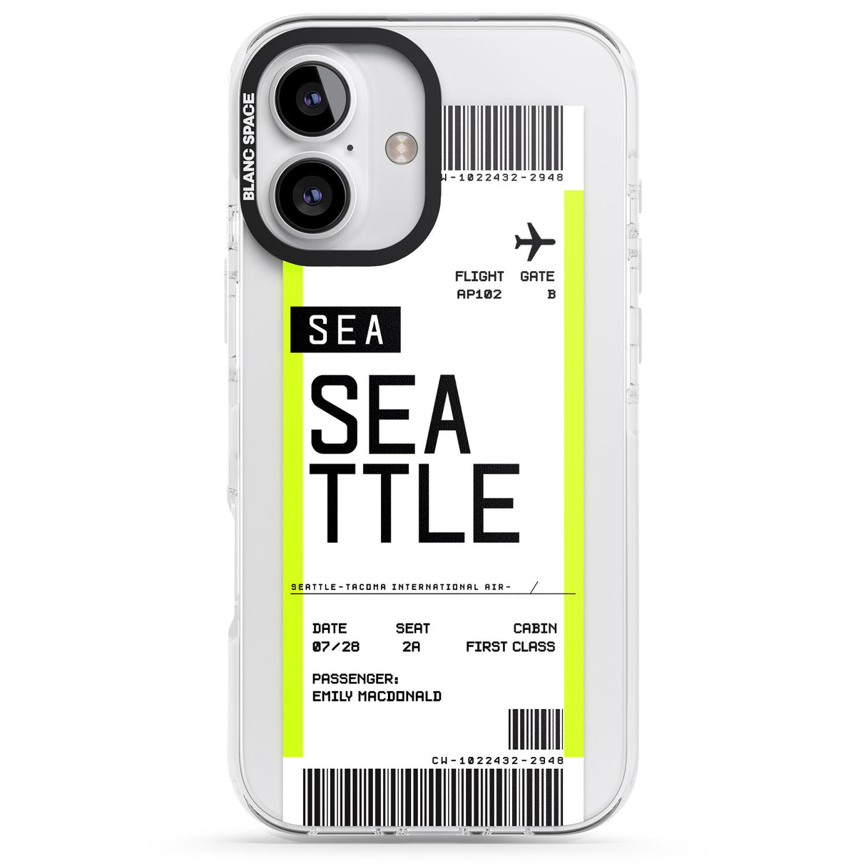 iPhone 16 Pro Max Personalised Seattle Boarding Pass Black Impact Phone Case