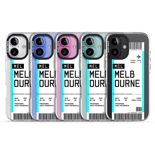 iPhone 16 Pro Max Personalised Melbourne Boarding Pass Black Impact Phone Case