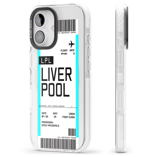 iPhone 16 Pro Max Personalised Liverpool Boarding Pass Black Impact Phone Case