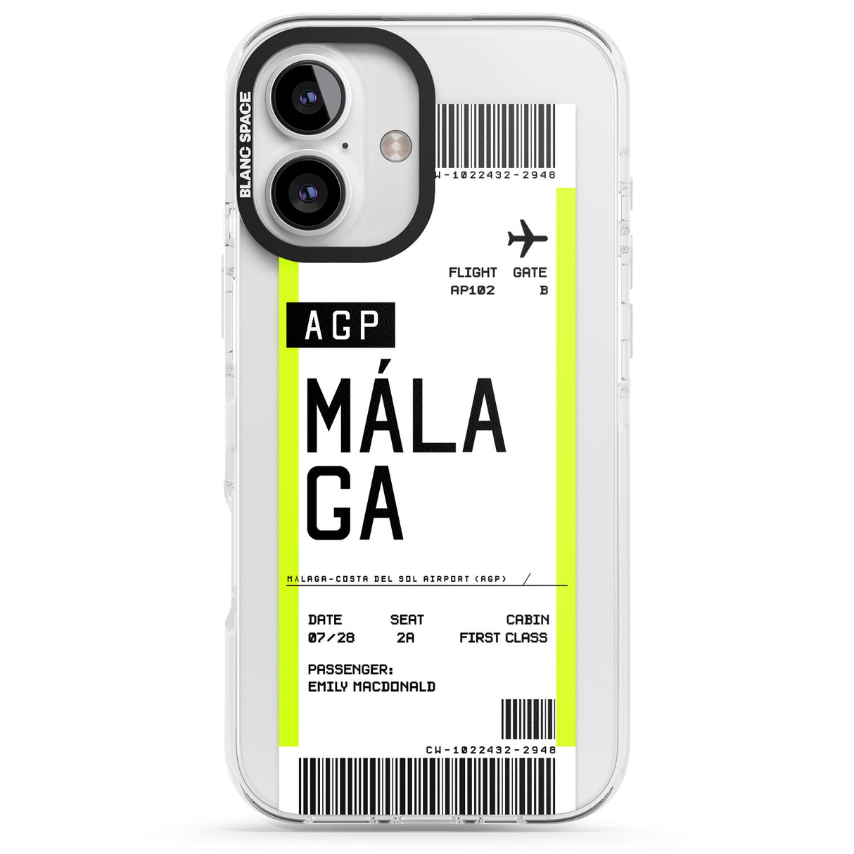 iPhone 16 Pro Max Personalised Málaga Boarding Pass Black Impact Phone Case