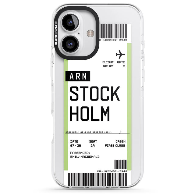 iPhone 16 Pro Max Personalised Stockholm Boarding Pass Black Impact Phone Case