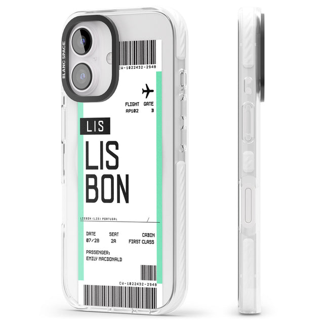 iPhone 16 Pro Max Personalised Lisbon Boarding Pass Black Impact Phone Case