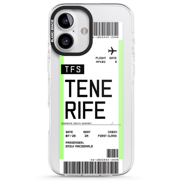 iPhone 16 Pro Max Personalised Tenerife Boarding Pass Black Impact Phone Case