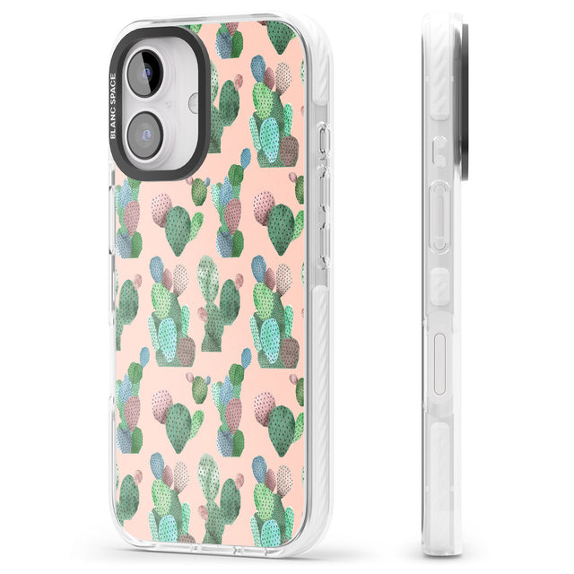 iPhone 16 Pro Max Pink Cactus Pattern Design Black Impact Phone Case