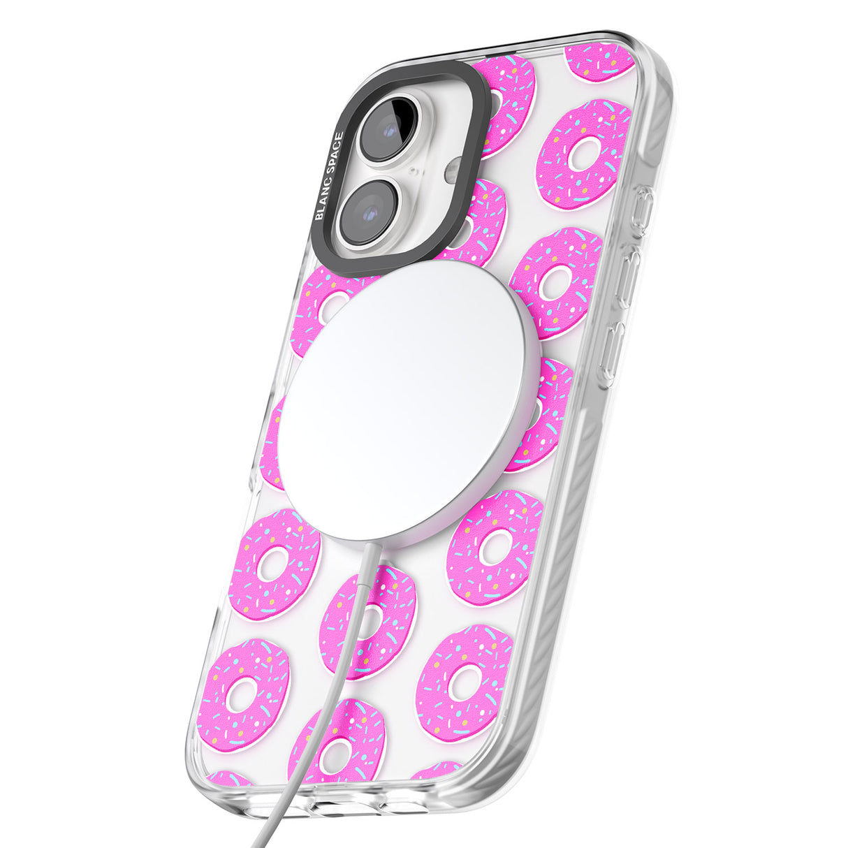 iPhone 16 Pro Max Pink Donut Pattern Black Impact Phone Case