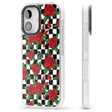 iPhone 16 Pro Max Checkered Pattern & Red Roses Black Impact Phone Case