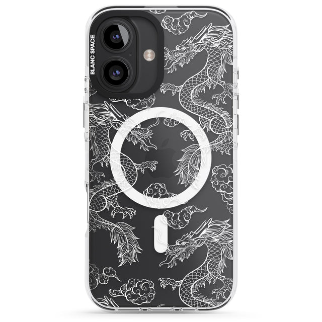 iPhone 16 Pro Max White Dragon Pattern Black Impact Phone Case