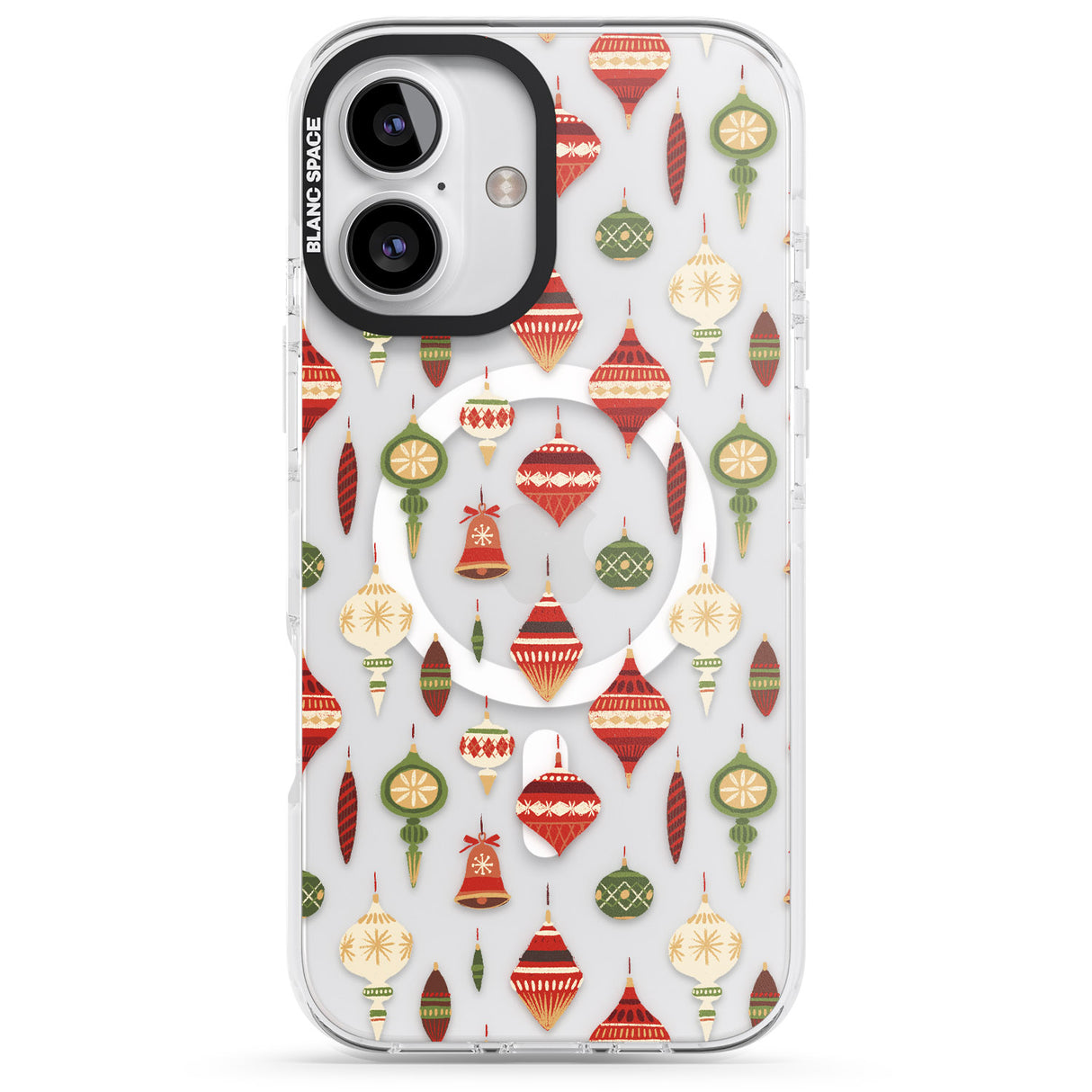 iPhone 16 Pro Max Christmas Baubles Pattern Black Impact Phone Case