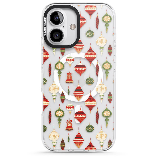 iPhone 16 Pro Max Christmas Baubles Pattern Black Impact Phone Case