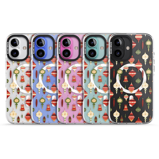 iPhone 16 Pro Max Christmas Baubles Pattern Black Impact Phone Case