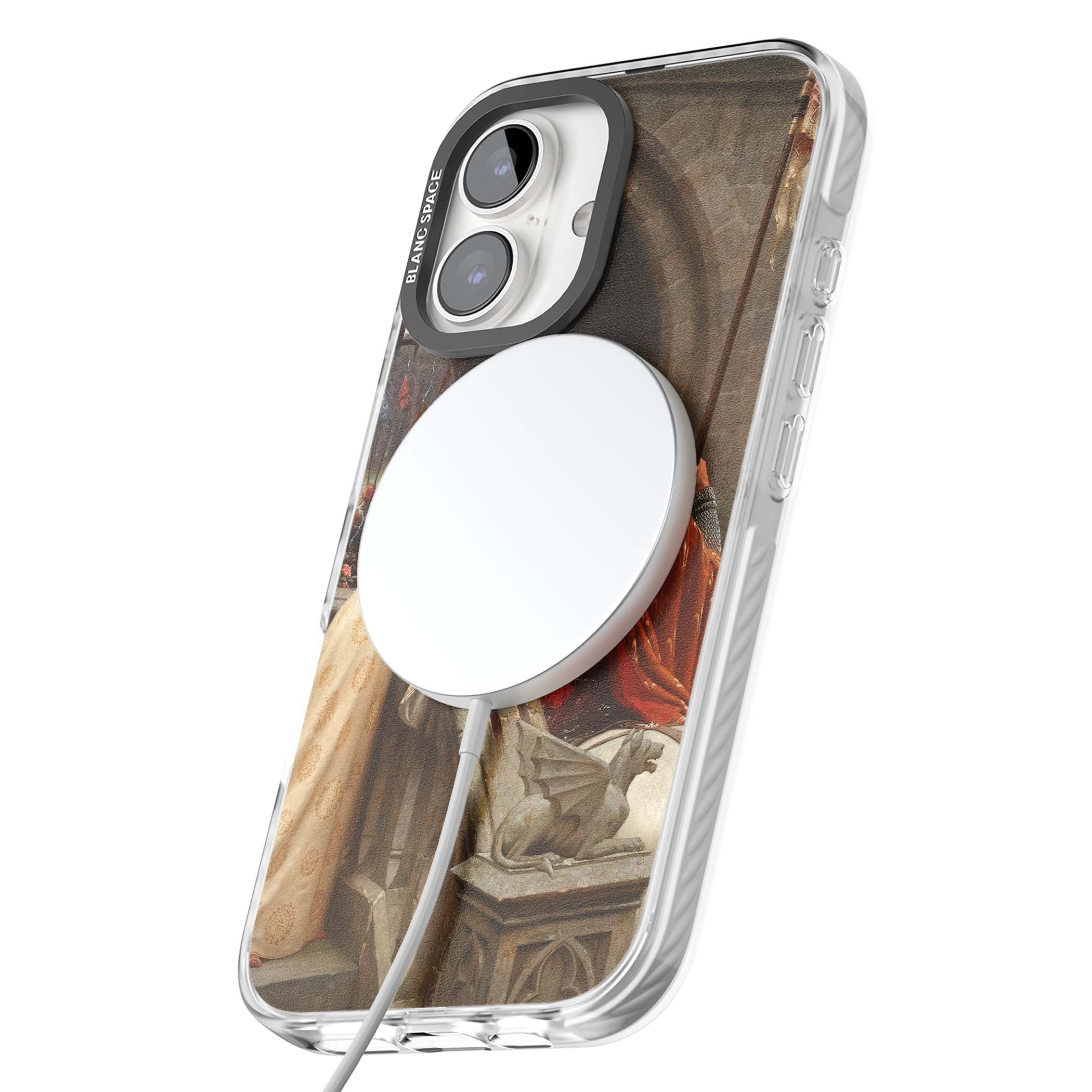 God Speed fine art iPhone case featuring Edmund Blair Leighton's medieval knight and lady beneath a stone archway | Impact Magsafe case for iPhone 16, iPhone 16 Plus