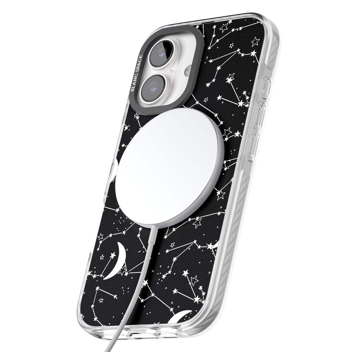 iPhone 16 Pro Max White Stars Constellations on Black Black Impact Phone Case