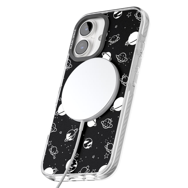 iPhone 16 Pro Max White Planets on Black Black Impact Phone Case