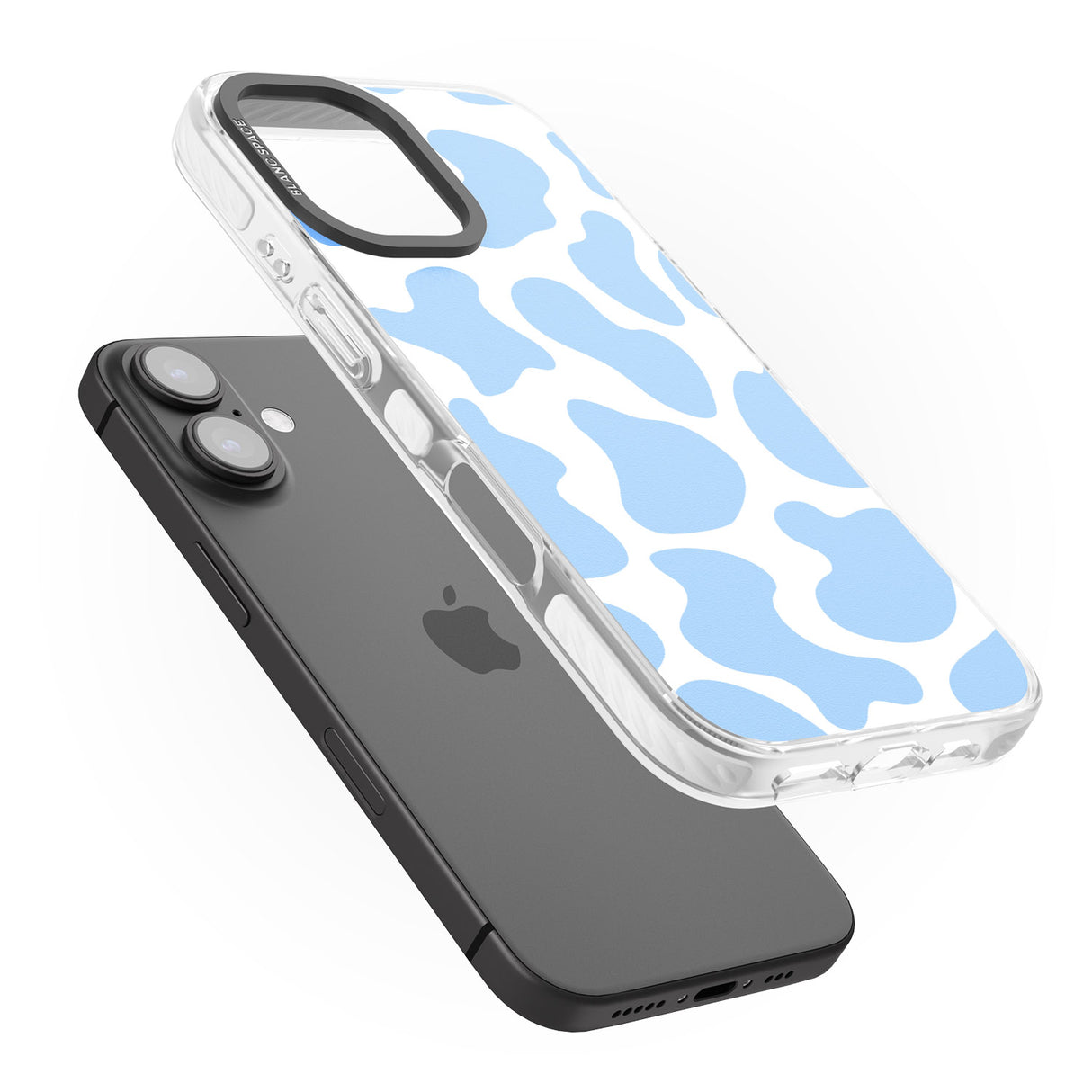 iPhone 16 Pro Max Blue and White Cow Print Black Impact Phone Case