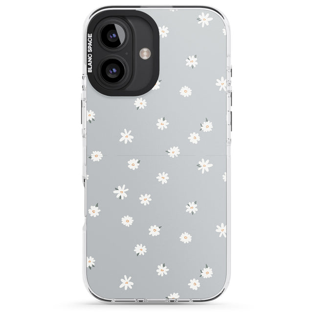 iPhone 16 Pro Max Painted Daisy Blue-Grey Cute Black Impact Phone Case