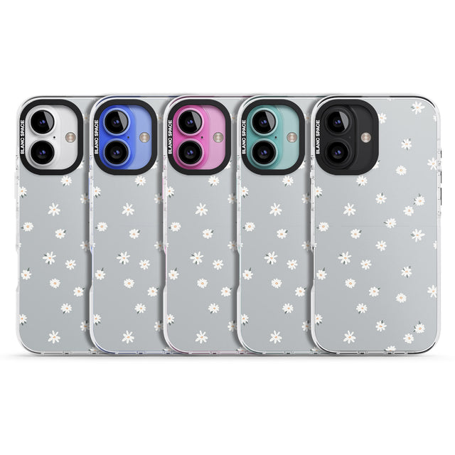 iPhone 16 Pro Max Painted Daisy Blue-Grey Cute Black Impact Phone Case