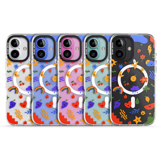 iPhone 16 Pro Max Mixed Cute Icon Pattern - Clear Black Impact Phone Case