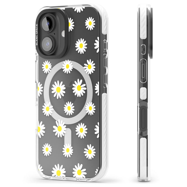 iPhone 16 Pro Max White Daisy Pattern (Clear) Black Impact Phone Case