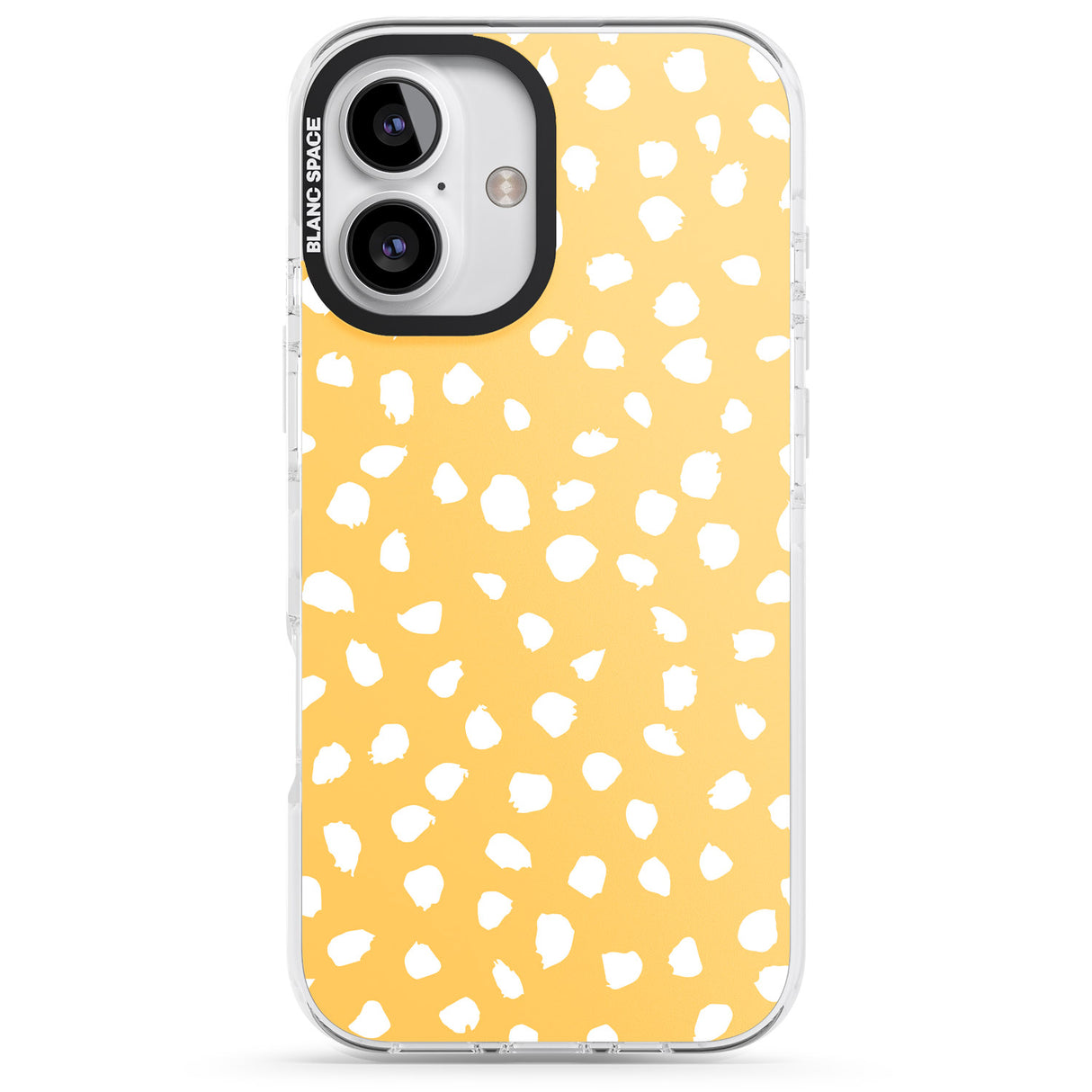 iPhone 16 Pro Max White on Yellow Dalmatian Polka Dot Spots Black Impact Phone Case