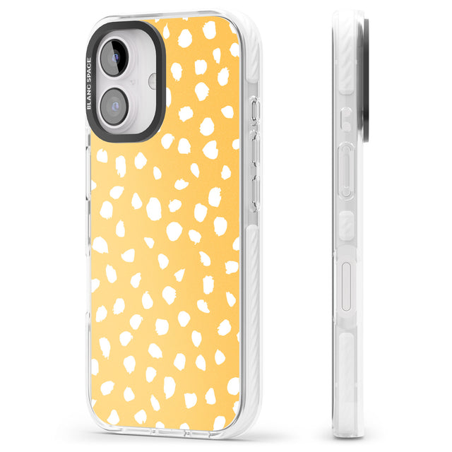 iPhone 16 Pro Max White on Yellow Dalmatian Polka Dot Spots Black Impact Phone Case