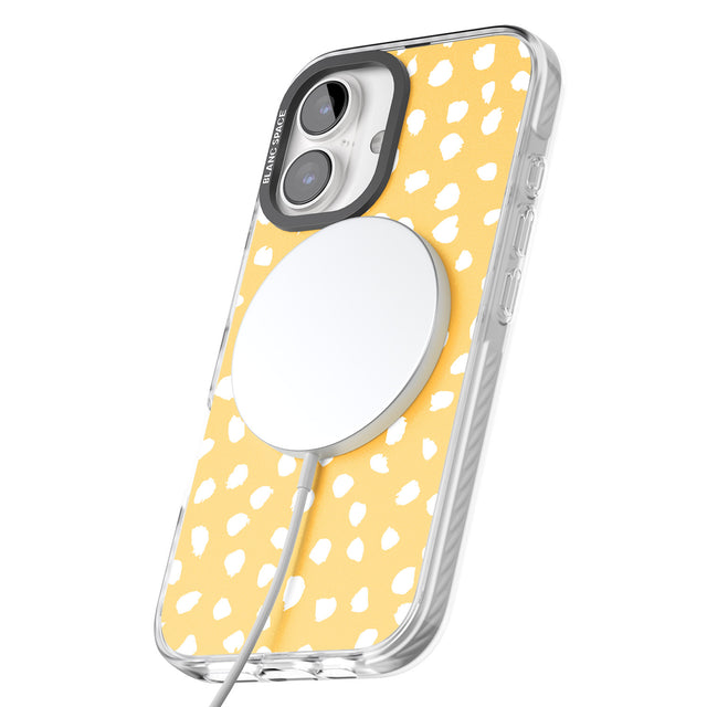 iPhone 16 Pro Max White on Yellow Dalmatian Polka Dot Spots Black Impact Phone Case