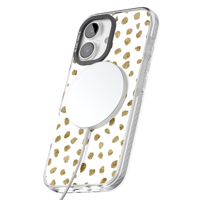 iPhone 16 Pro Max Gold Look on White Dalmatian Polka Dot Spots Black Impact Phone Case