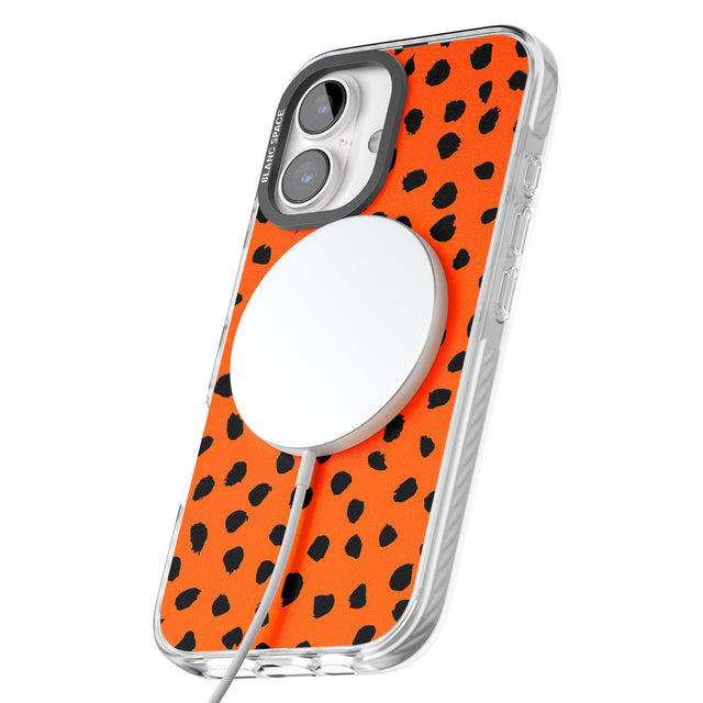 iPhone 16 Pro Max Black & Bright Red Dalmatian Polka Dot Spots Black Impact Phone Case