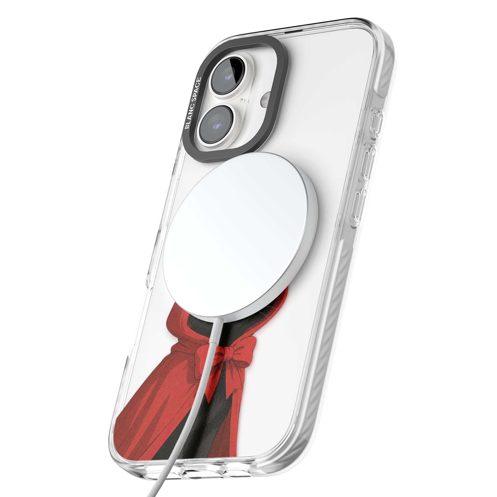 Little Devil halloween iPhone case featuring a black cat in a red hooded devil cloak with horns and golden eyes | Impact Magsafe case for iPhone 16, iPhone 16 Plus