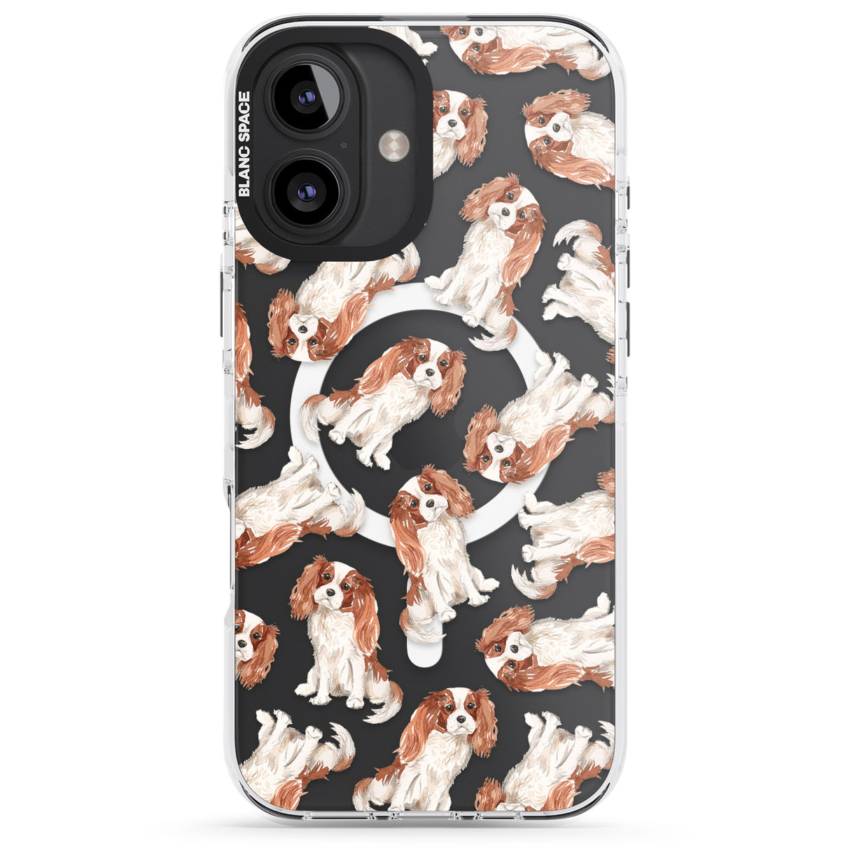 iPhone 16 Pro Max Cavalier King Charles Spaniel Dog Pattern Black Impact Phone Case