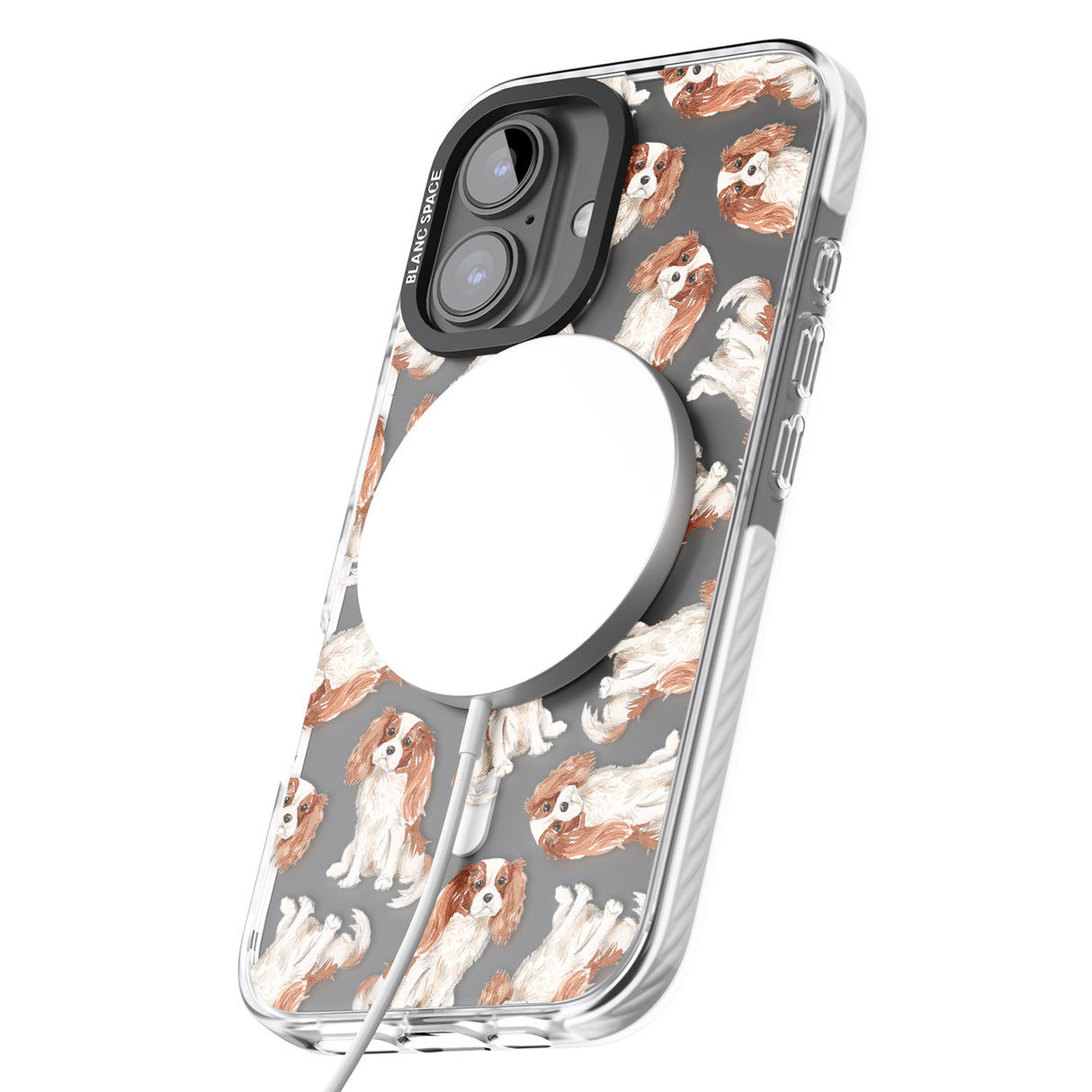 iPhone 16 Pro Max Cavalier King Charles Spaniel Dog Pattern Black Impact Phone Case