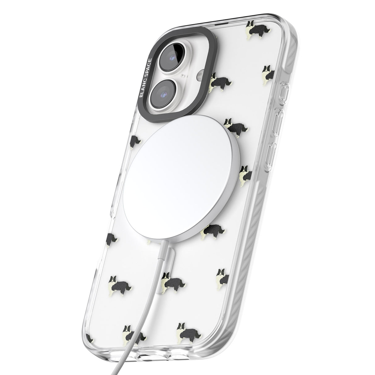 iPhone 16 Pro Max Border Collie Dog Pattern Clear Black Impact Phone Case