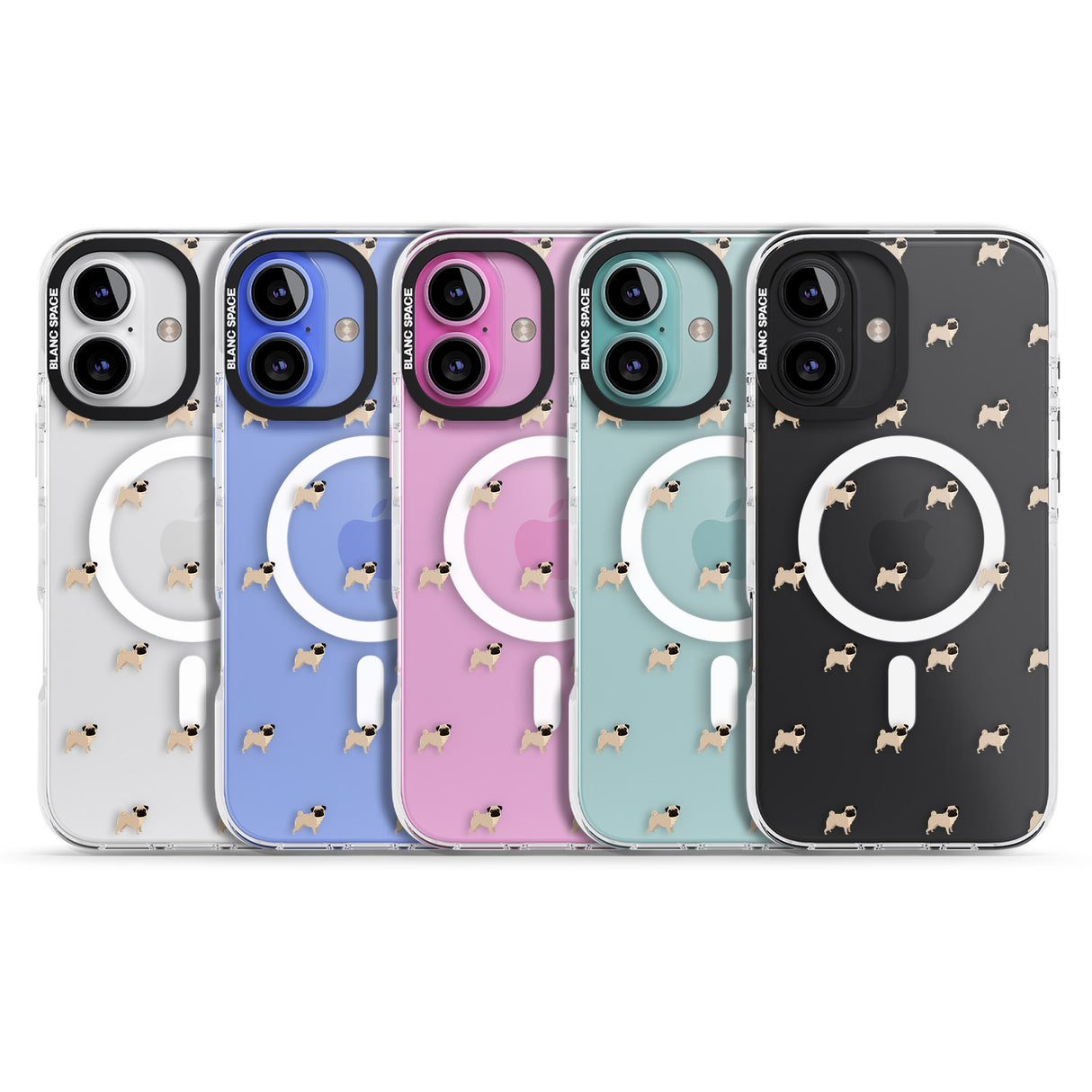 iPhone 16 Pro Max Pug Dog Pattern Clear Black Impact Phone Case