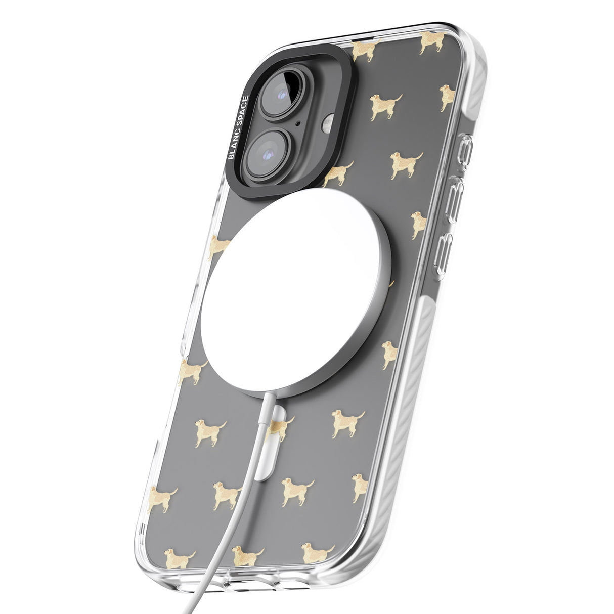 iPhone 16 Pro Max Tan Labrador Dog Pattern Clear Black Impact Phone Case