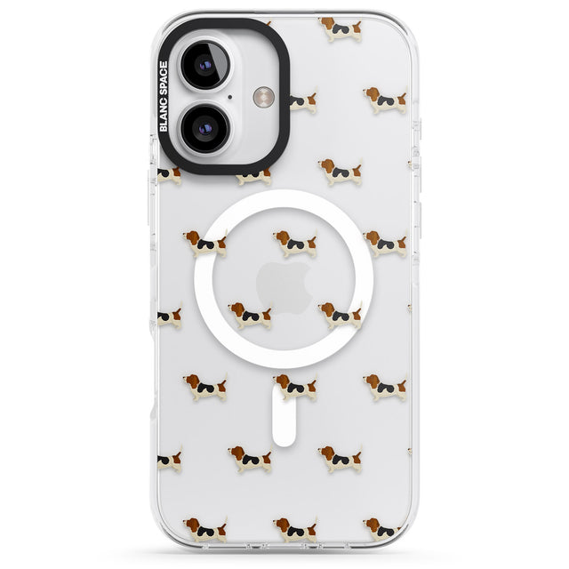 iPhone 16 Pro Max Basset Hound Dog Pattern Clear Black Impact Phone Case