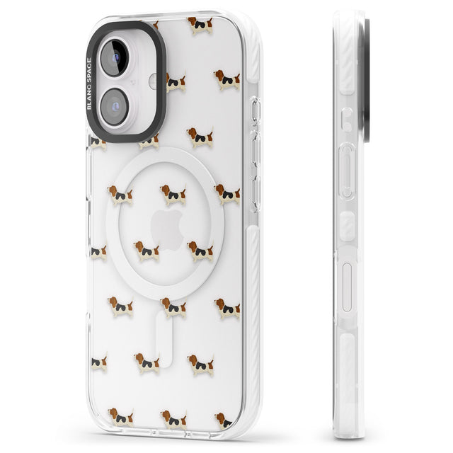 iPhone 16 Pro Max Basset Hound Dog Pattern Clear Black Impact Phone Case