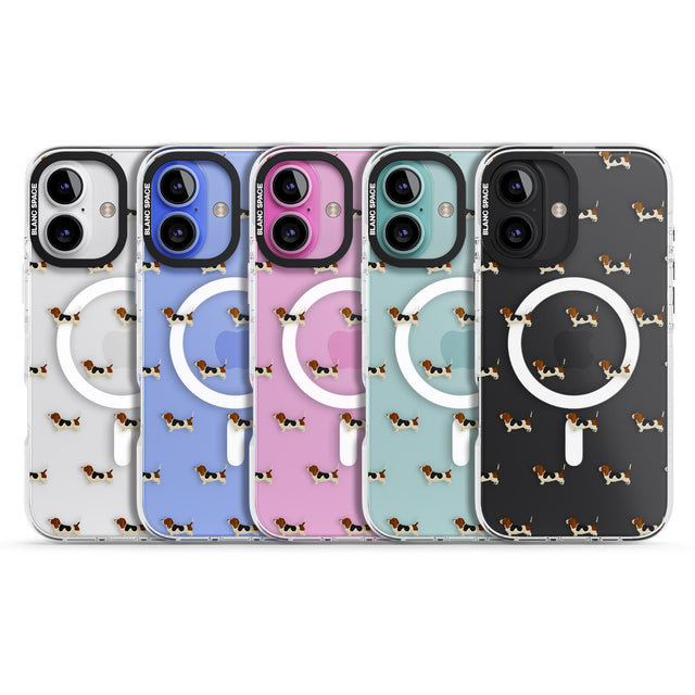 iPhone 16 Pro Max Basset Hound Dog Pattern Clear Black Impact Phone Case