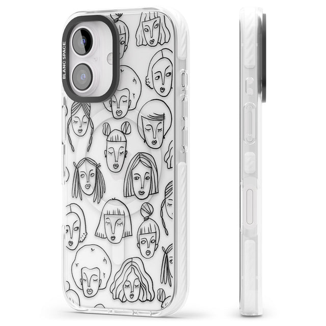 iPhone 16 Pro Max Girl Portrait Doodles Black Impact Phone Case