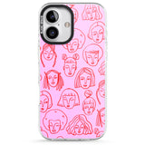 iPhone 16 Pro Max Girl Portrait Doodles in Pink & Red Black Impact Phone Case