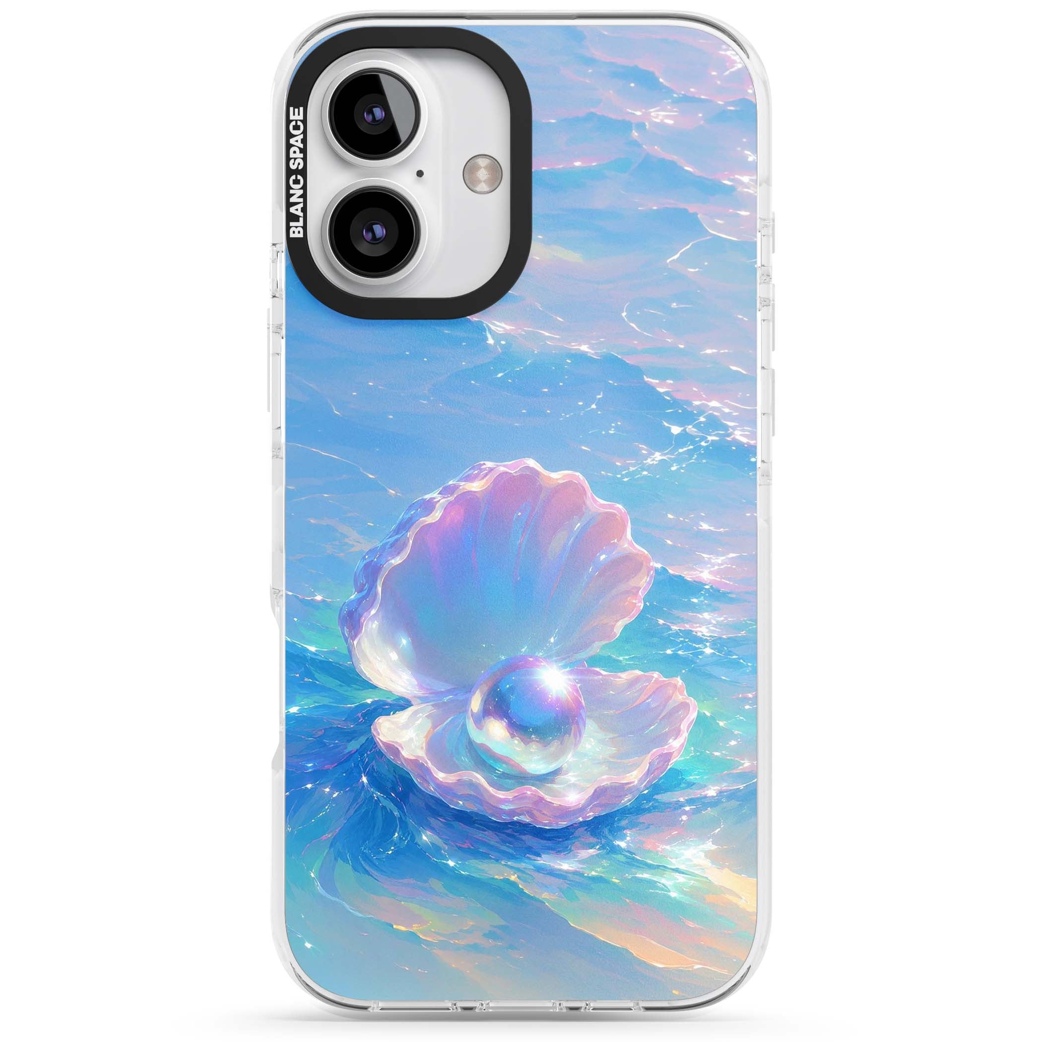 The Pearl Clam mermaidcore iPhone case featuring iridescent seashell, glowing pearl and pastel ocean waves | Impact Magsafe case for iPhone 16, iPhone 16 Plus