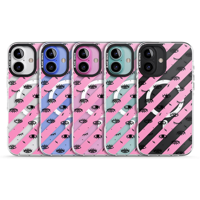 iPhone 16 Pro Max Pink Stripe Eyes Black Impact Phone Case