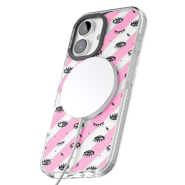 iPhone 16 Pro Max Pink Stripe Eyes Black Impact Phone Case