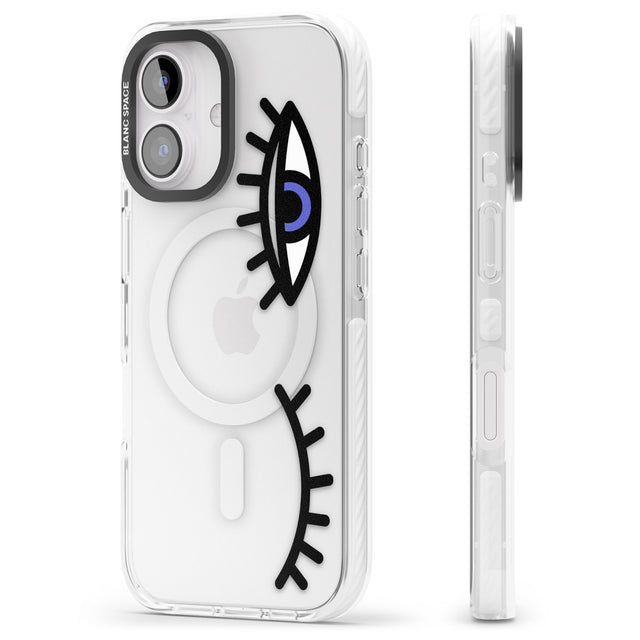 iPhone 16 Pro Max Winking Eyes Transparent Pattern Black Impact Phone Case