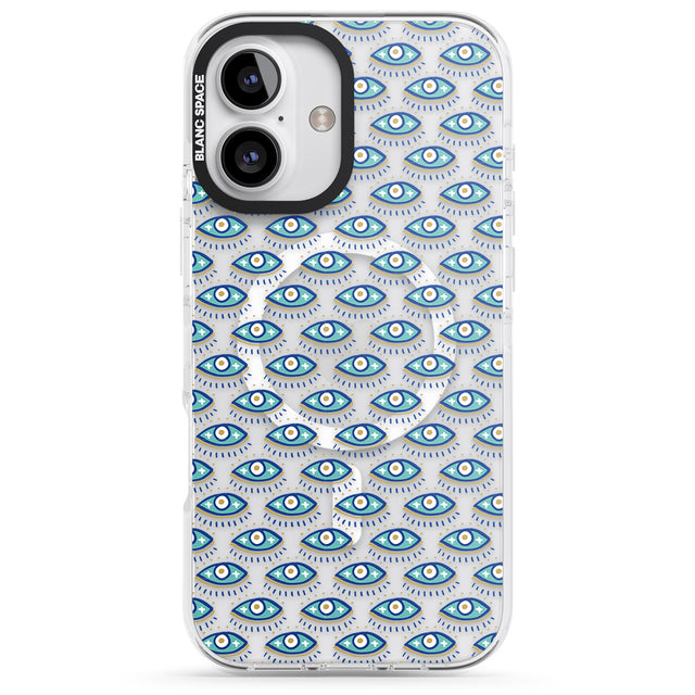 iPhone 16 Pro Max Eyes & Crosses (Clear) Psychedelic Eyes Pattern Black Impact Phone Case